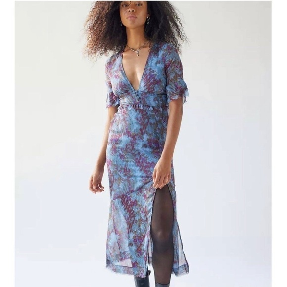 URBAN outfitters Florence chiffon fishtail winter floral layering dress nwt sm - Picture 1 of 12